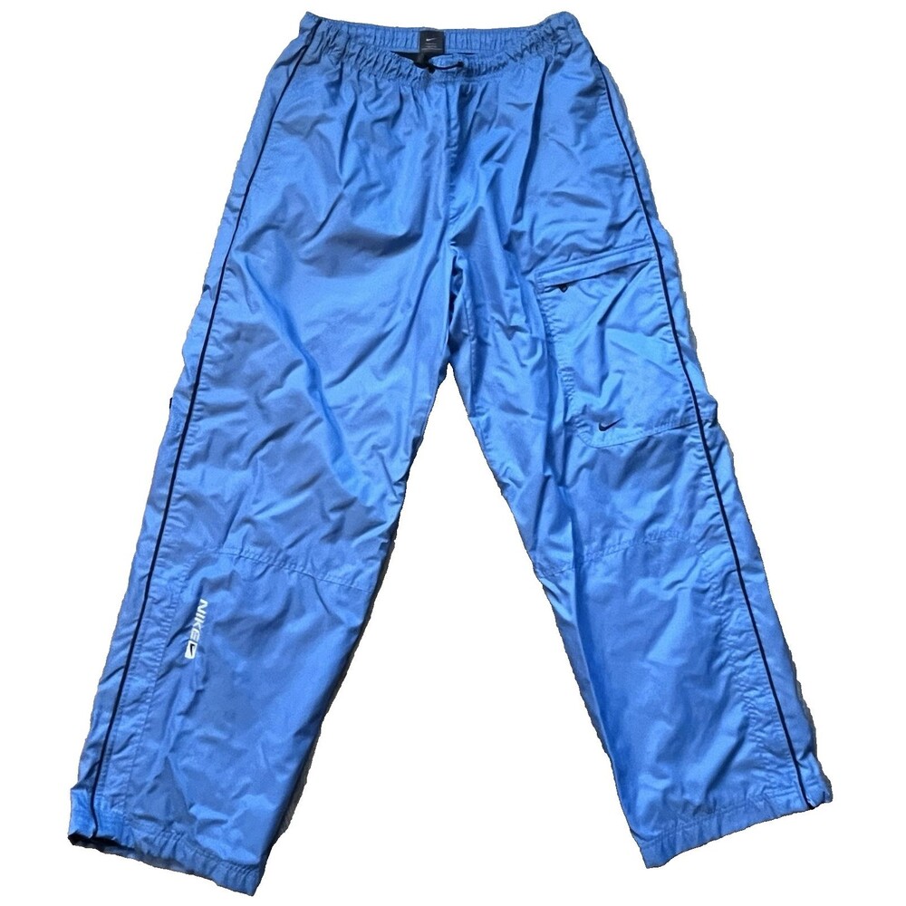 Vintage Y2K Nike Mens Large Track Pants Cargo Blue Windbreaker Baggy Wide Leg
